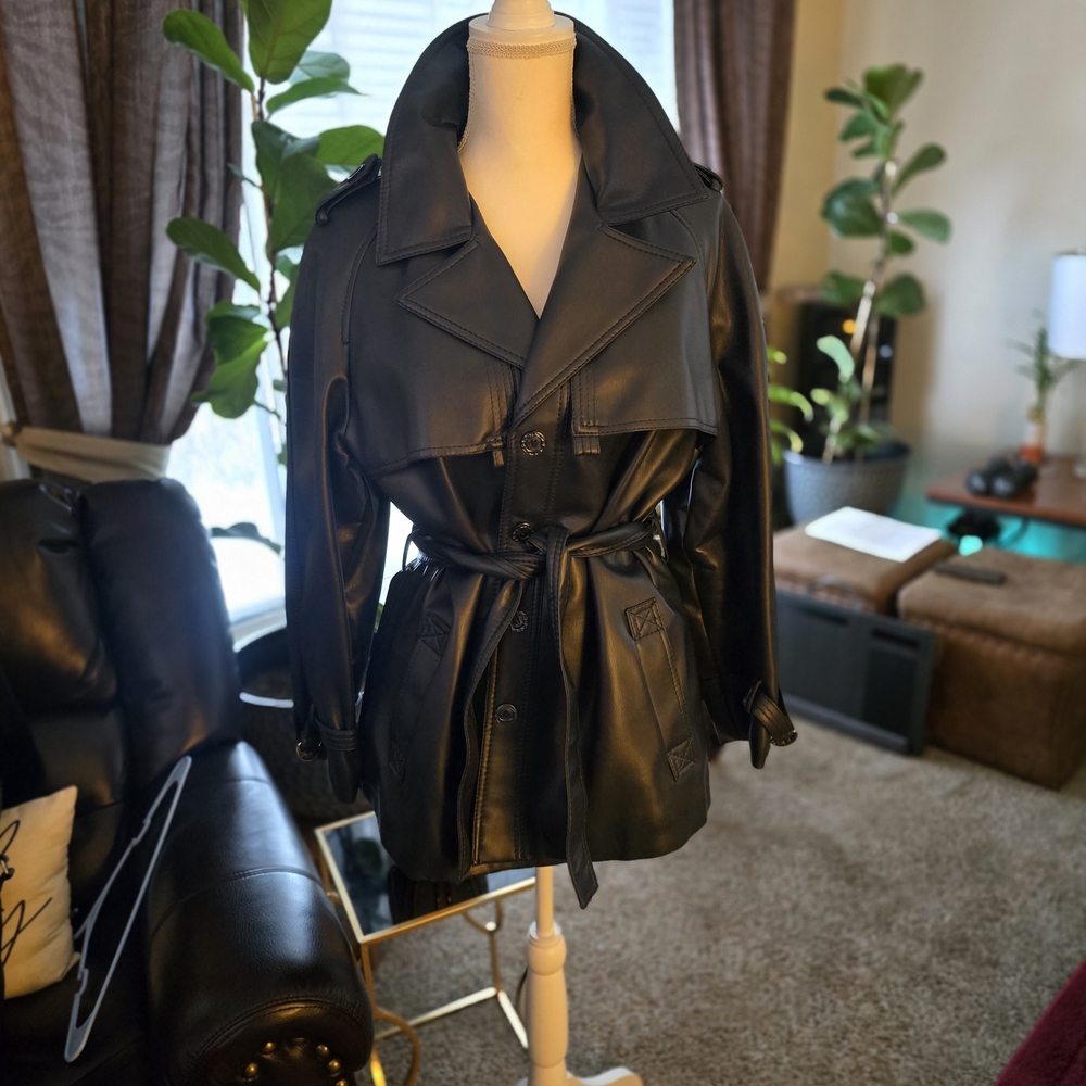 Black Poly Vinyl Trench Coat